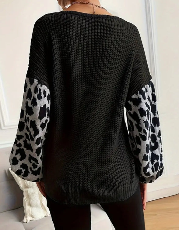 Leopard Drape Knit Sweater