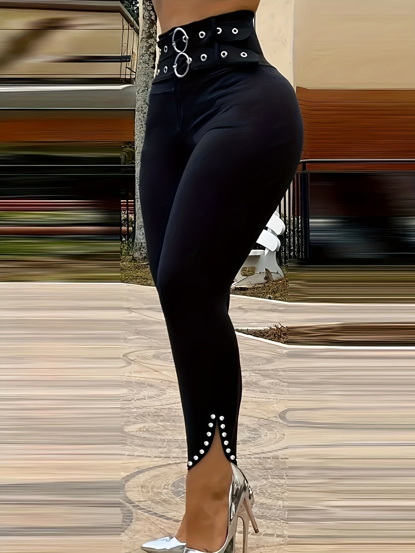 Diva Double-Buckle Studded Pant