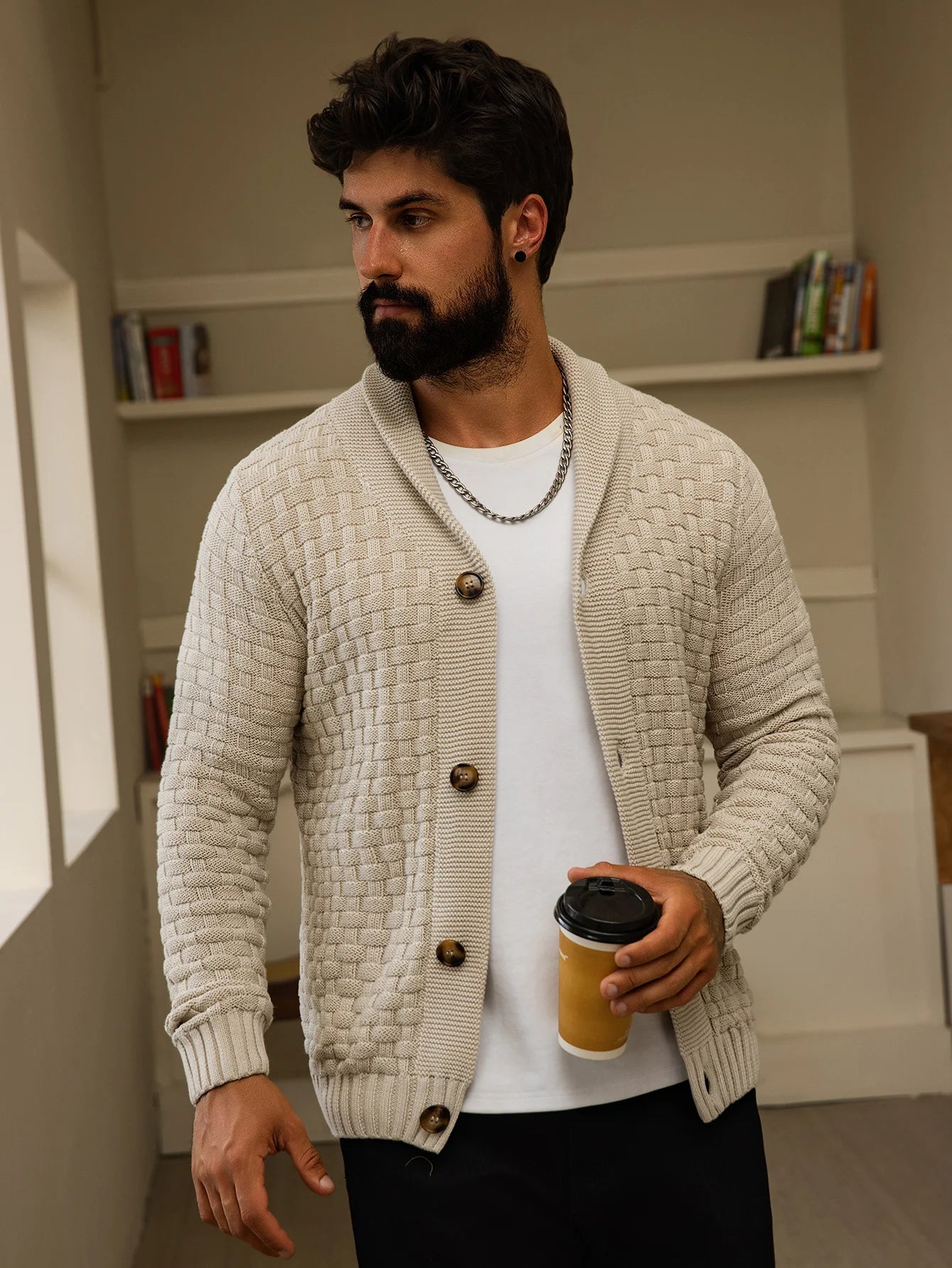Henley Basketweave Cardigan